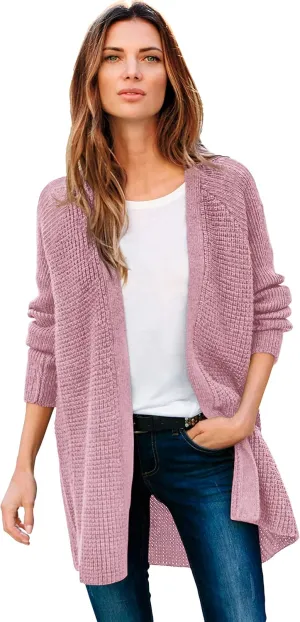 ellos Women's Plus Size Open Front Waffle Cardigan Oversized Long Lightweight Sweater