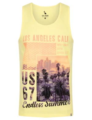 Endless Motif Print Cotton Vest Top in Pastel Yellow - South Shore