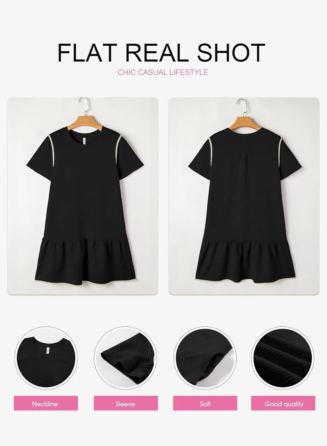 EVALESS Womens Summer Dresses 2025 Casual Crewneck Short Sleeve Textured Flowy Ruffle A-Line Swing Mini Dresses