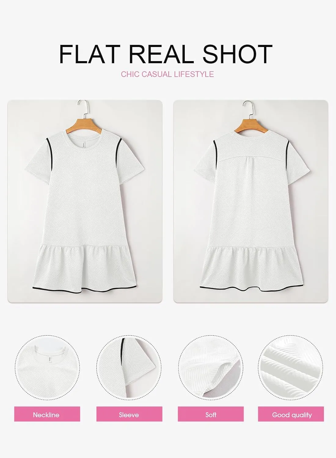 EVALESS Womens Summer Dresses 2025 Casual Crewneck Short Sleeve Textured Flowy Ruffle A-Line Swing Mini Dresses