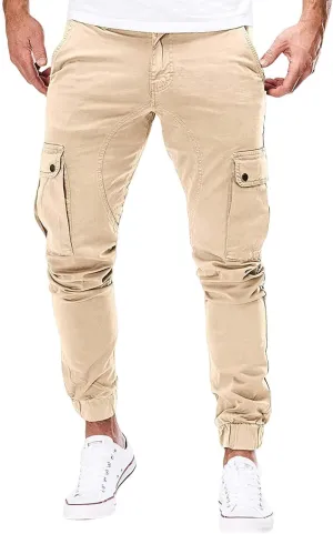 evzosrz Men's Multi Pocket Slim Fit Cargo Pants Military Outdoor Joggers Hiking Trousers Lightweight Closed Bottom Pant