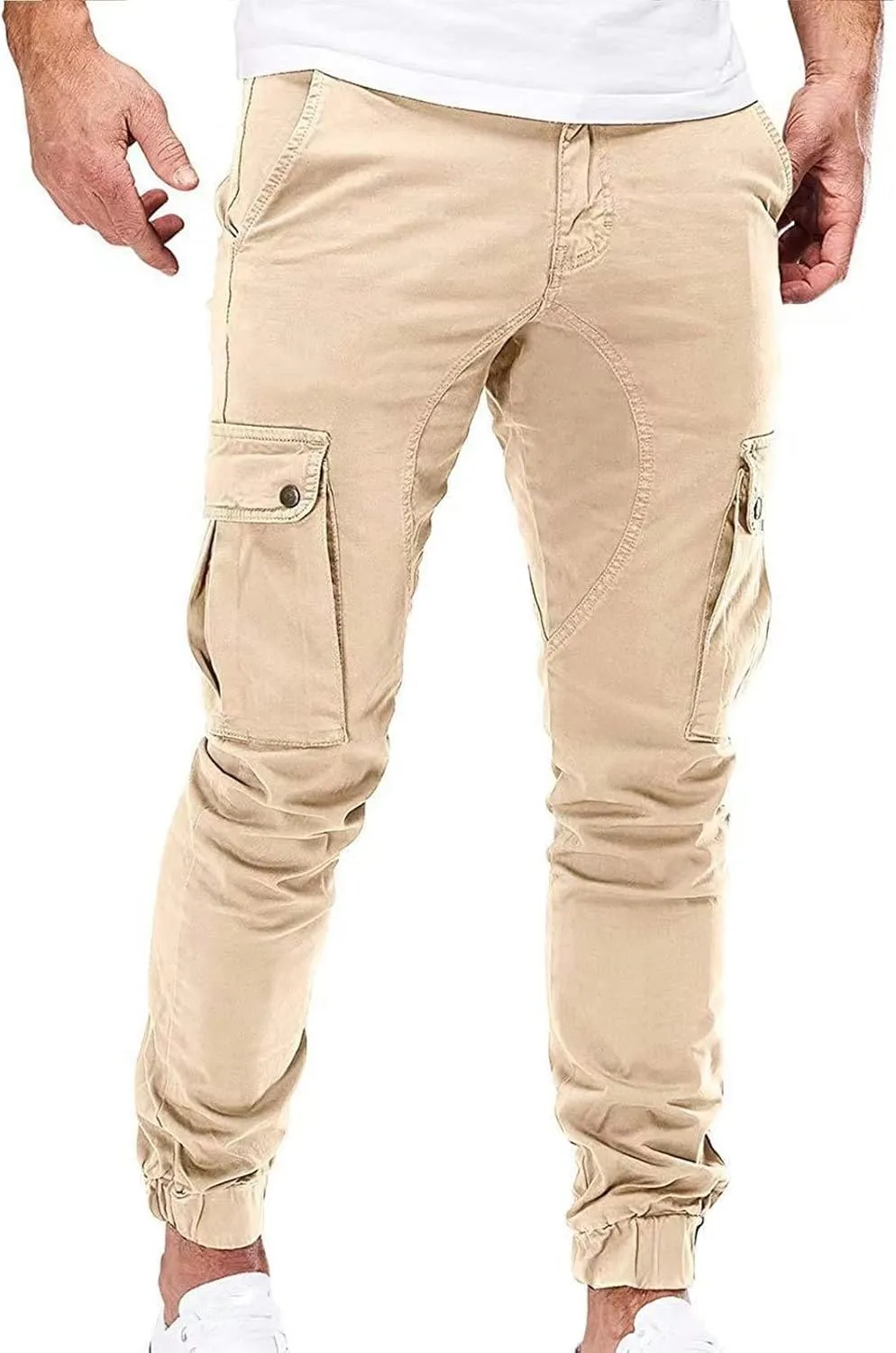 evzosrz Men's Multi Pocket Slim Fit Cargo Pants Military Outdoor Joggers Hiking Trousers Lightweight Closed Bottom Pant