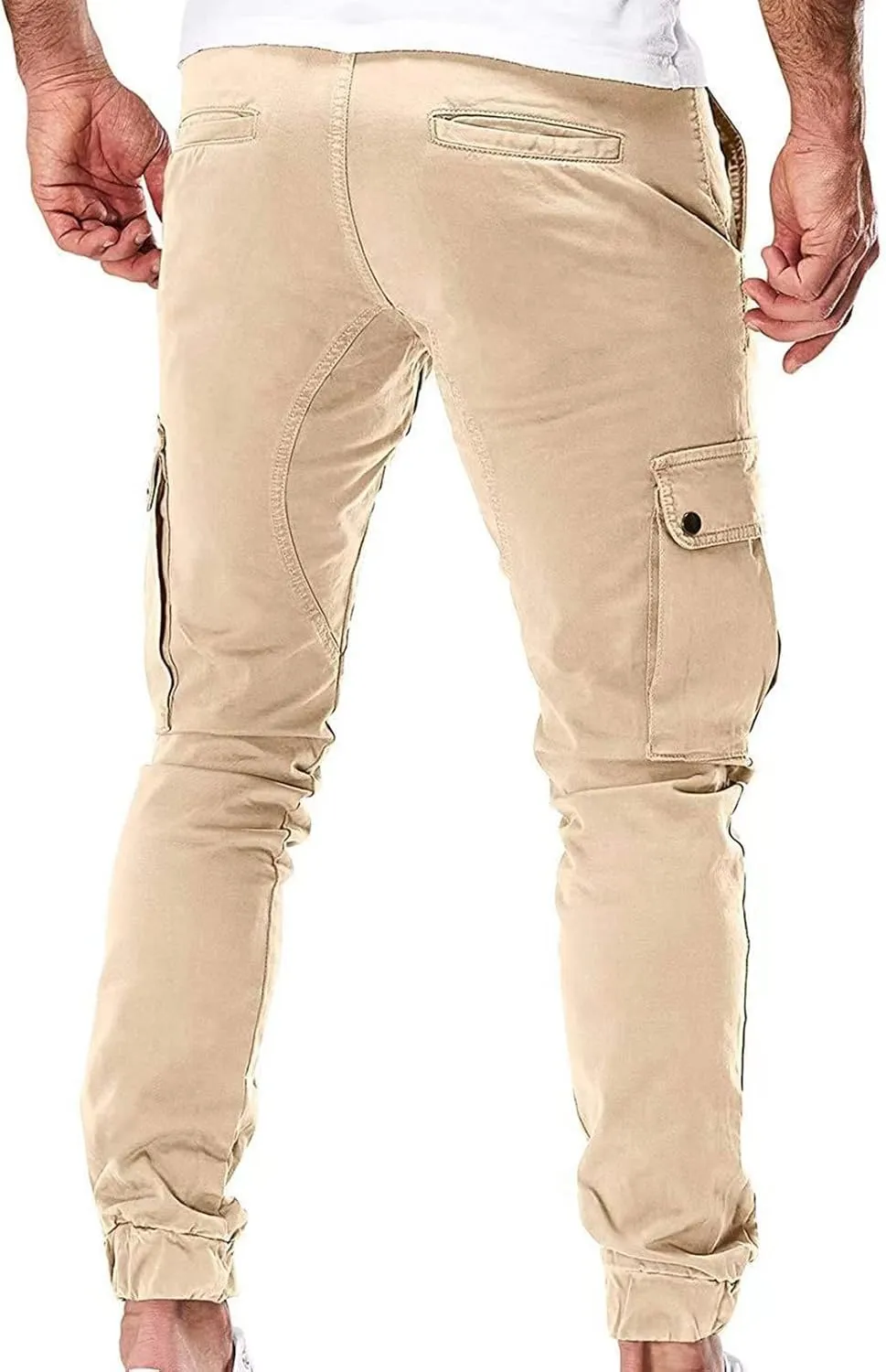 evzosrz Men's Multi Pocket Slim Fit Cargo Pants Military Outdoor Joggers Hiking Trousers Lightweight Closed Bottom Pant