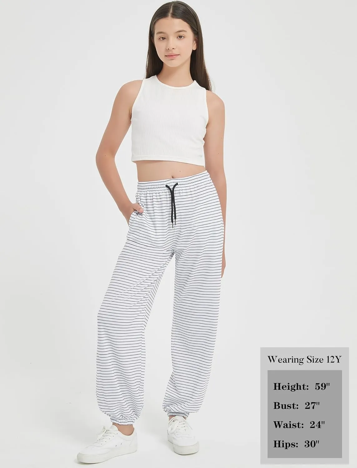 EXARUS 3 Pack Girls Sweatpants Letter Graphic Print with Pockets Sweat Pants High Waisted Cute Joggers 6-14Y