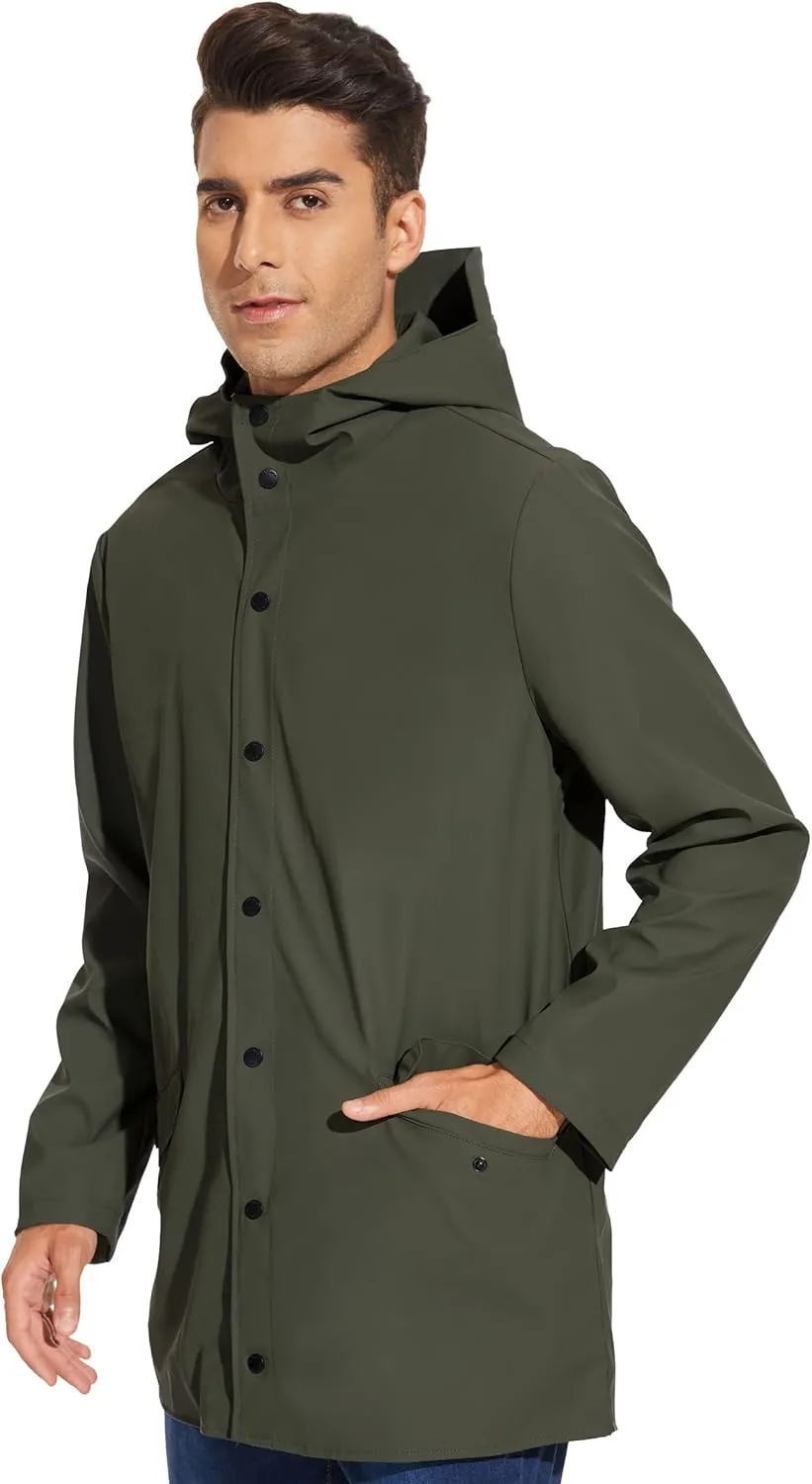 Fahsyee Rain Jacket Men Waterproof - Mens Raincoat Lightweight Coat With Hood Long Breathable Windbreaker Trench