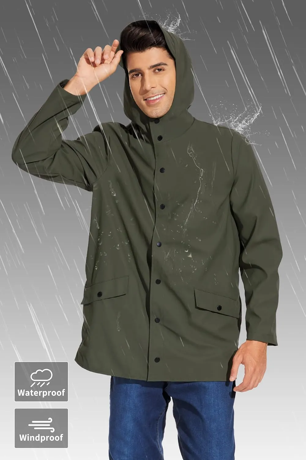 Fahsyee Rain Jacket Men Waterproof - Mens Raincoat Lightweight Coat With Hood Long Breathable Windbreaker Trench