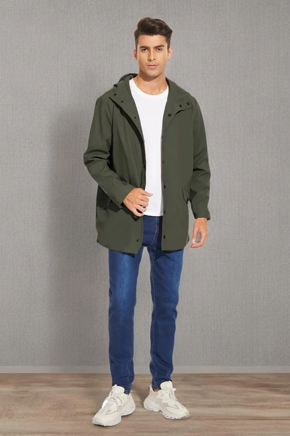 Fahsyee Rain Jacket Men Waterproof - Mens Raincoat Lightweight Coat With Hood Long Breathable Windbreaker Trench