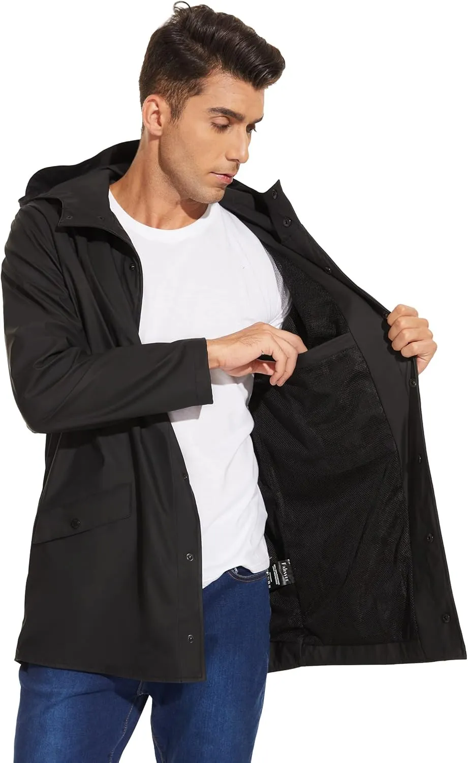 Fahsyee Rain Jacket Men Waterproof - Mens Raincoat Lightweight Coat With Hood Long Breathable Windbreaker Trench