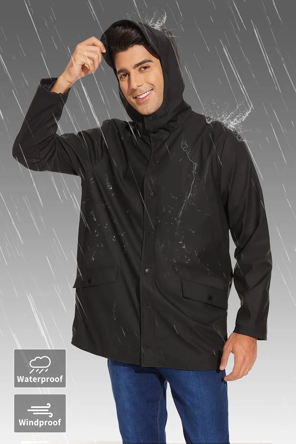 Fahsyee Rain Jacket Men Waterproof - Mens Raincoat Lightweight Coat With Hood Long Breathable Windbreaker Trench