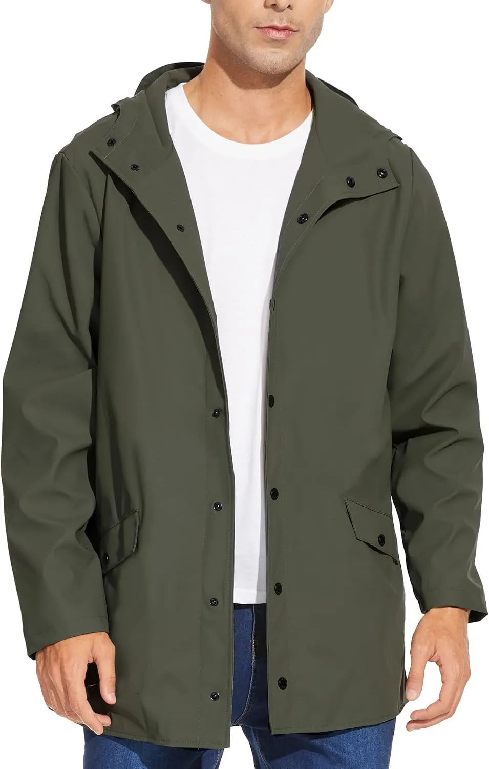 Fahsyee Rain Jacket Men Waterproof - Mens Raincoat Lightweight Coat With Hood Long Breathable Windbreaker Trench