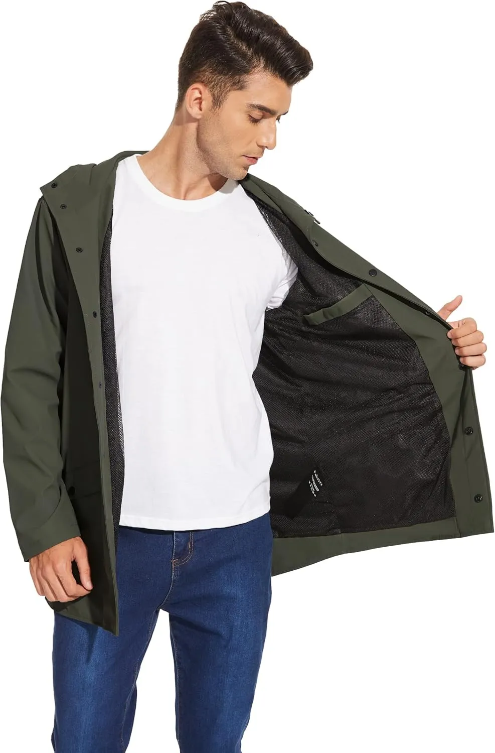 Fahsyee Rain Jacket Men Waterproof - Mens Raincoat Lightweight Coat With Hood Long Breathable Windbreaker Trench