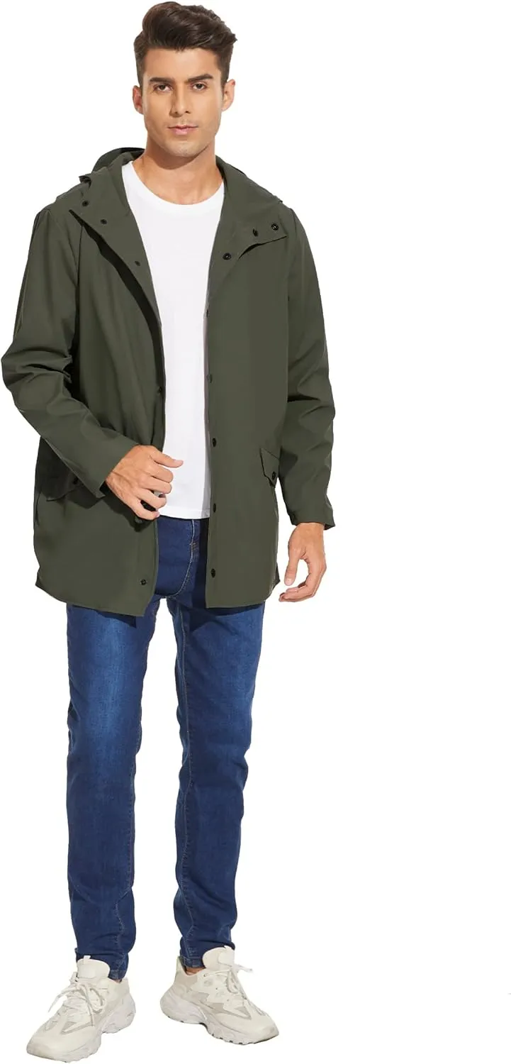 Fahsyee Rain Jacket Men Waterproof - Mens Raincoat Lightweight Coat With Hood Long Breathable Windbreaker Trench