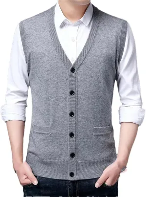 Fall V-Neck Knit Undershirt Men's Single-Breasted Wool Casual Men's Clothing
