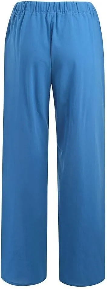 fanmpghleoo Womens Linen Pants Summer Casual Loose Wide Leg Pants Drawstring High Waisted Palazzo Pants Trousers with Pockets