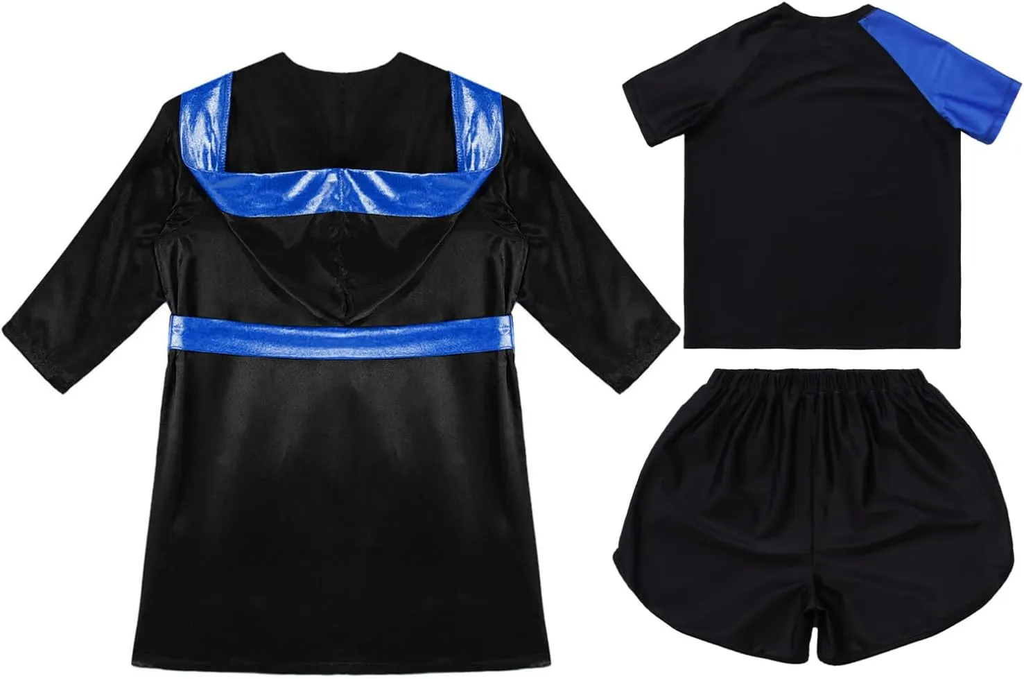 FEESHOW Kids Boys Boxing Costume 3Pcs Boxing Uniform Set Satin Boxing Robes Cloak with Shirts and Shorts