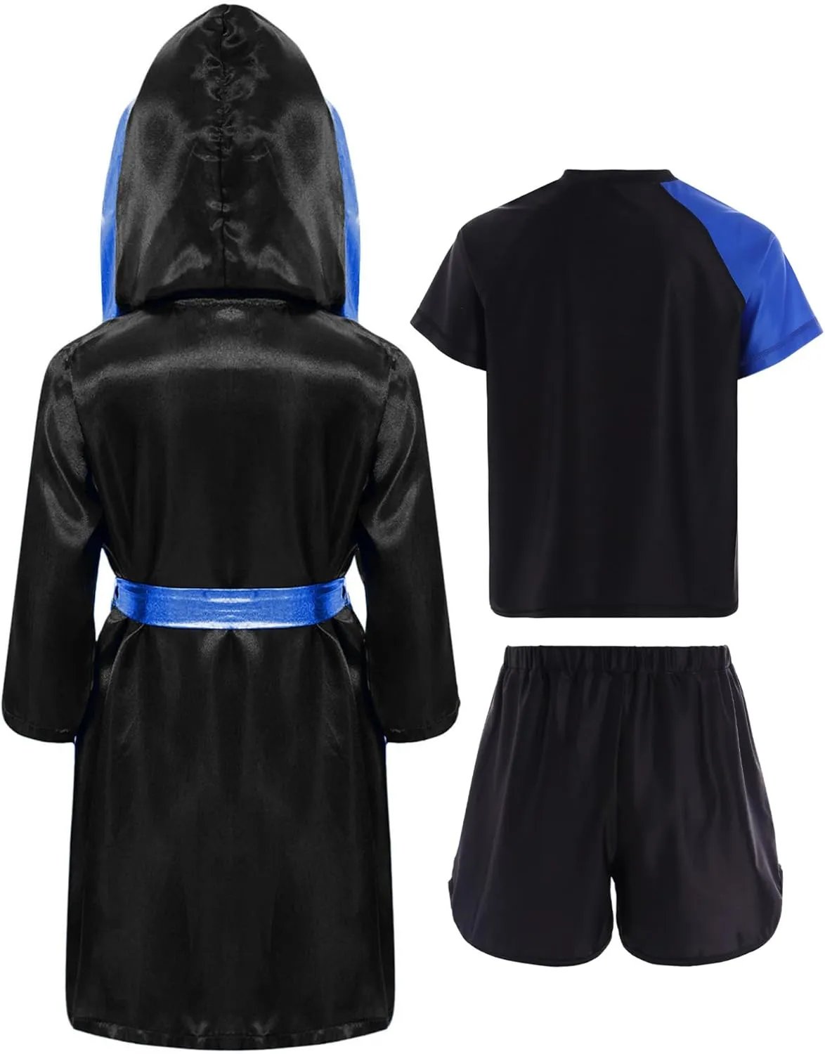 FEESHOW Kids Boys Boxing Costume 3Pcs Boxing Uniform Set Satin Boxing Robes Cloak with Shirts and Shorts