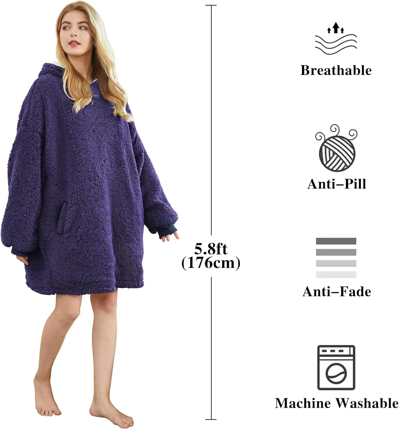 Felicigeely Blanket Hoodie Wearable Blanket Sweatshirt Oversized Hooded Blanket Sweater Gift for Women