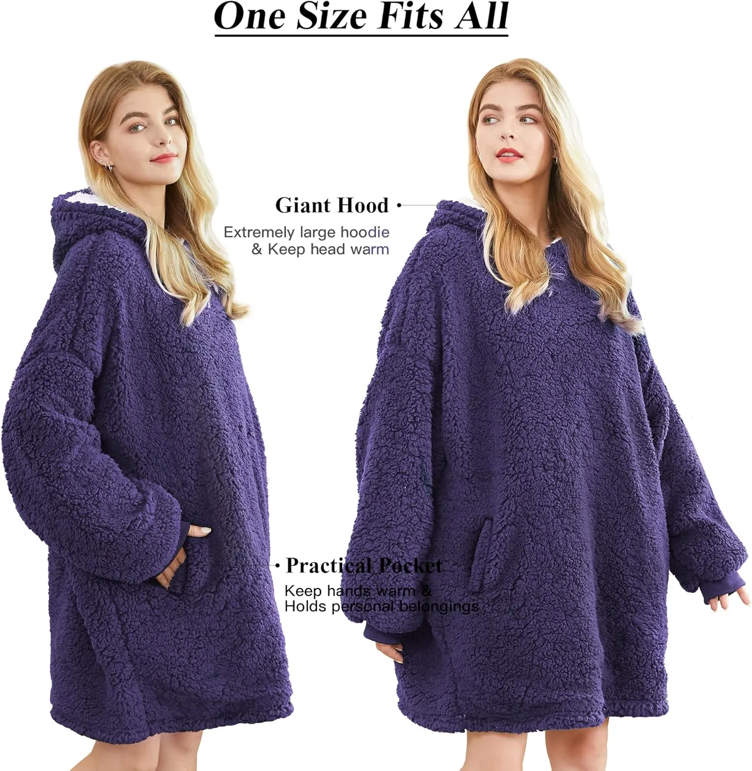 Felicigeely Blanket Hoodie Wearable Blanket Sweatshirt Oversized Hooded Blanket Sweater Gift for Women