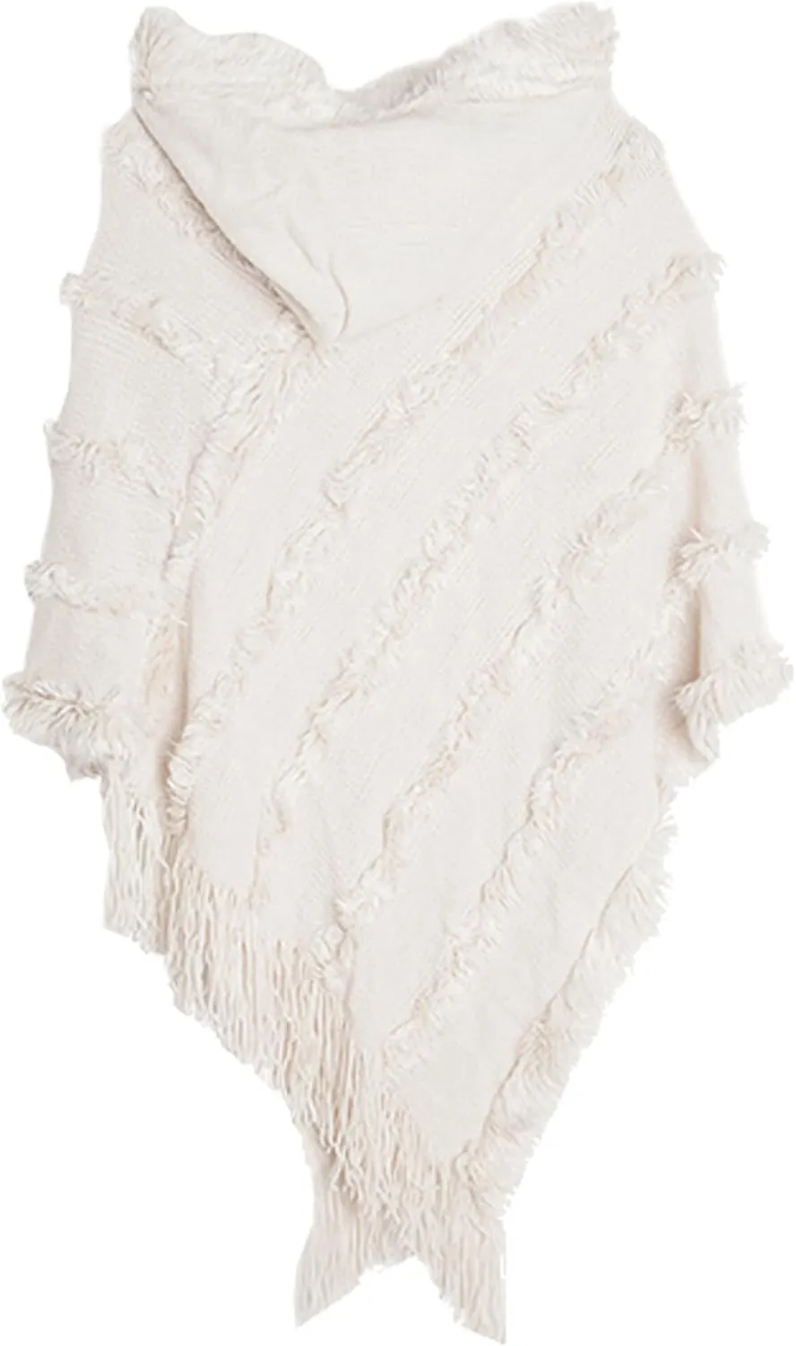 FEOYA Women's Casual Hooded Sweater Pullover with Fringe Batwing Shawls Wraps Crochet Pattern Knitted Poncho