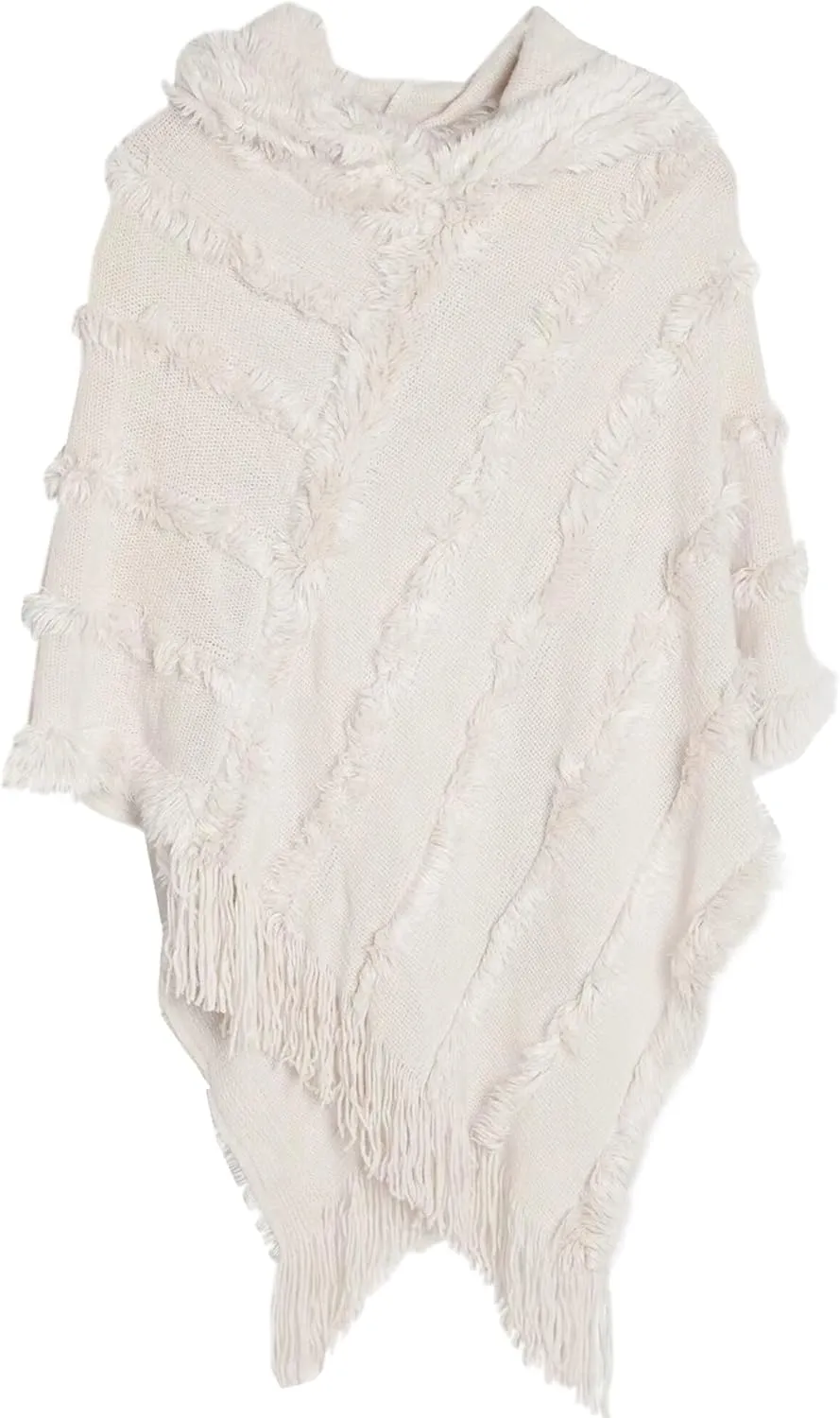 FEOYA Women's Casual Hooded Sweater Pullover with Fringe Batwing Shawls Wraps Crochet Pattern Knitted Poncho