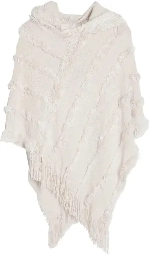 FEOYA Women's Casual Hooded Sweater Pullover with Fringe Batwing Shawls Wraps Crochet Pattern Knitted Poncho