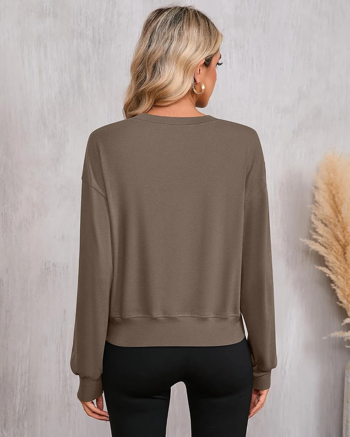 Ficerd 3 Pack Women's Cropped Sweatshirts Long Sleeve Cotton Crew Neck Pullover Tops Casual Solid Sweat Shirts