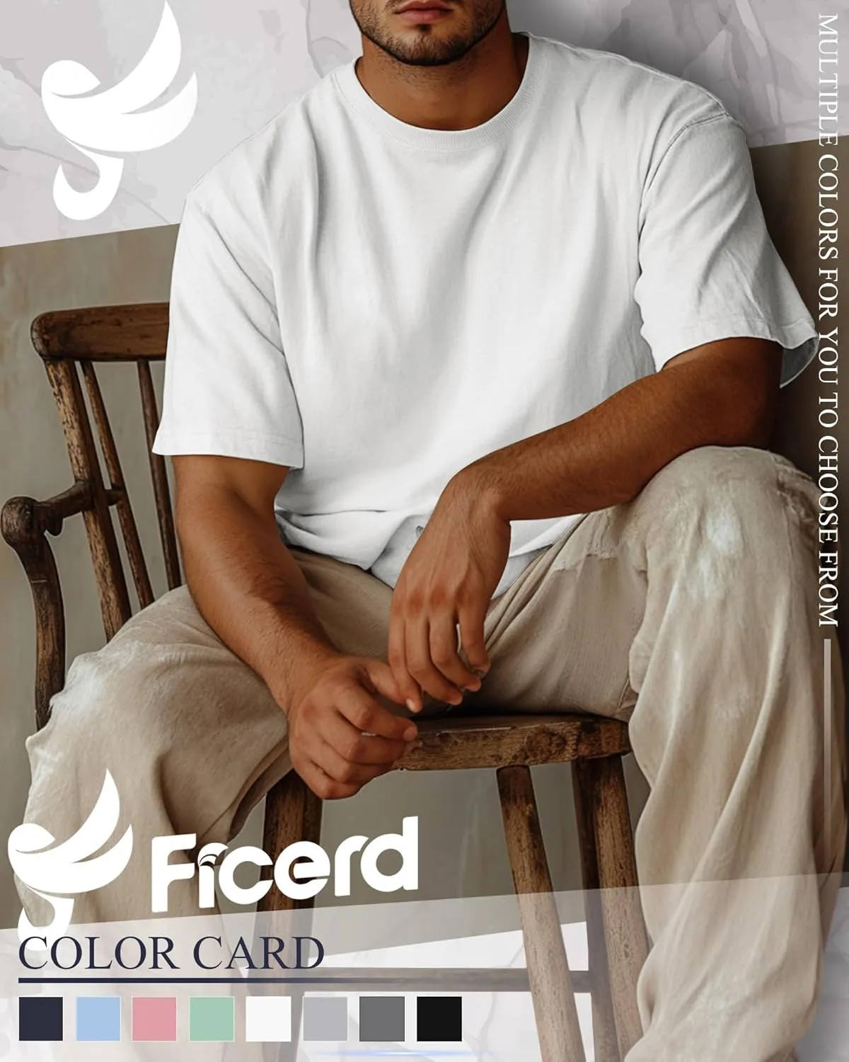 Ficerd 8 Pack Men's Big and Tall Shirts Short Sleeve Cotton Tee Summer Crew Neck Top Multipack