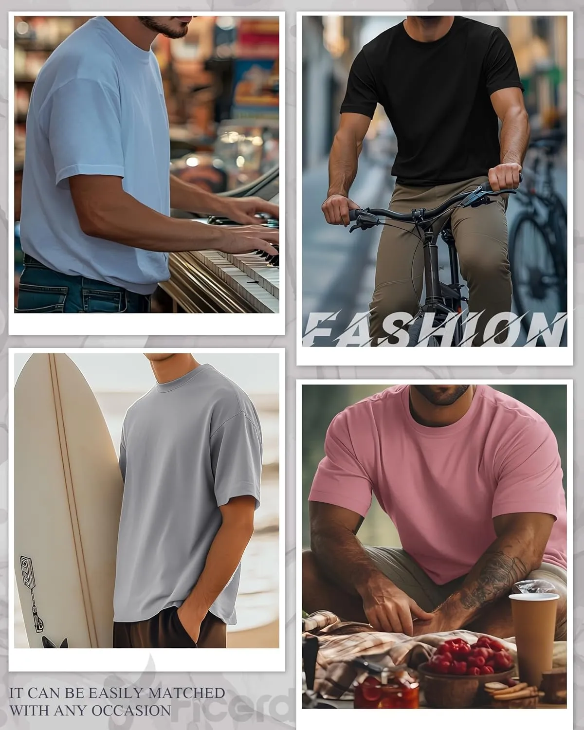 Ficerd 8 Pack Men's Big and Tall Shirts Short Sleeve Cotton Tee Summer Crew Neck Top Multipack