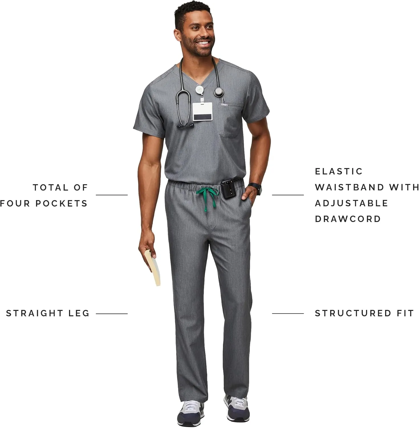 FIGS Pisco Basic Scrub Pants for Men  Structured Fit, Straight Leg, 4 Pockets, Anti-Wrinkle Mens Scrub Pants
