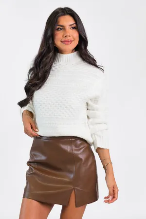 Fireside Moment Ivory Cable Knit Mock Neck Sweater FINAL SALE