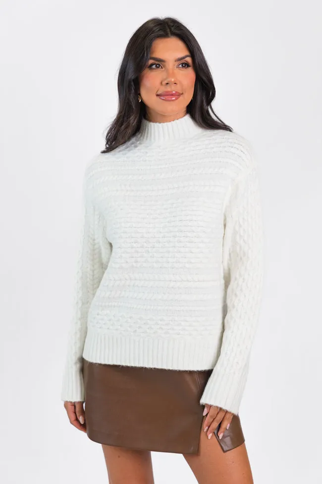 Fireside Moment Ivory Cable Knit Mock Neck Sweater FINAL SALE