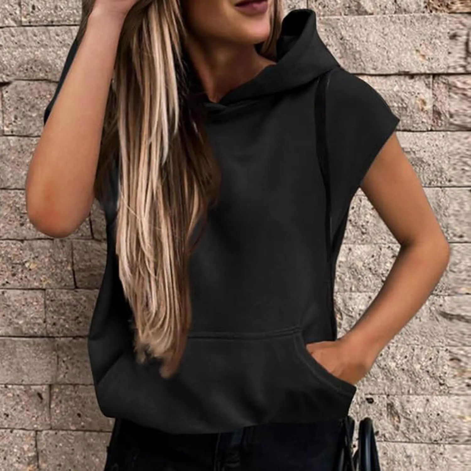 Firzero Women's Lightweight Hooded Vest 2024 Trendy Sleeveless Pullover Casual Hoodie Sweatshirt Drawstring Actvicewear