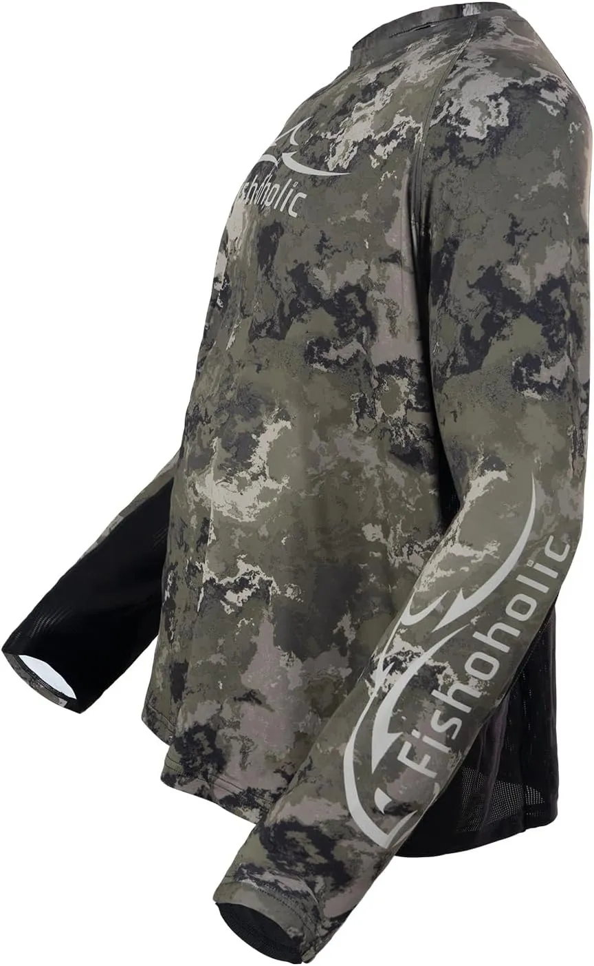 Fishoholic UPF 50 Performance Fishing Shirt - Long Sleeve - Loose Keg Fit - Breathable Quick Dry Sun Protection