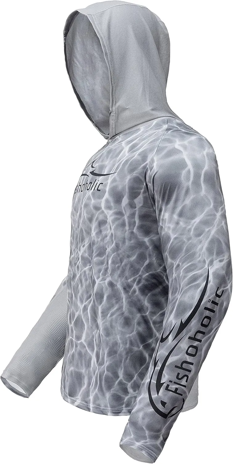 Fishoholic UPF 50 Performance Fishing Shirt - Long Sleeve MESH Hoodie - Loose Keg Fit - Breathable Quick Dry Sun Protection