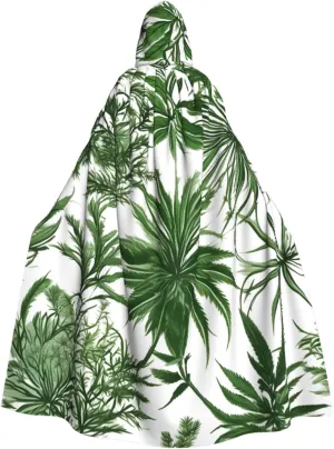 Flowering Herbs and Herbaceous Plants Print Halloween Hooded Cloak Hooded Cape Adult Halloween Costume Cosplay Witch Cloak with Extra Comfort Black