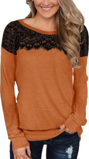 For G and PL Women's 2024 Fall Winter Long Sleeve Crewneck Lace Top Shirt Dressy Casual Elegant Sweatshirt