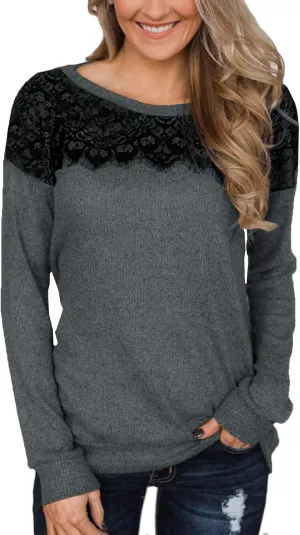 For G and PL Women's 2024 Fall Winter Long Sleeve Crewneck Lace Top Shirt Dressy Casual Elegant Sweatshirt