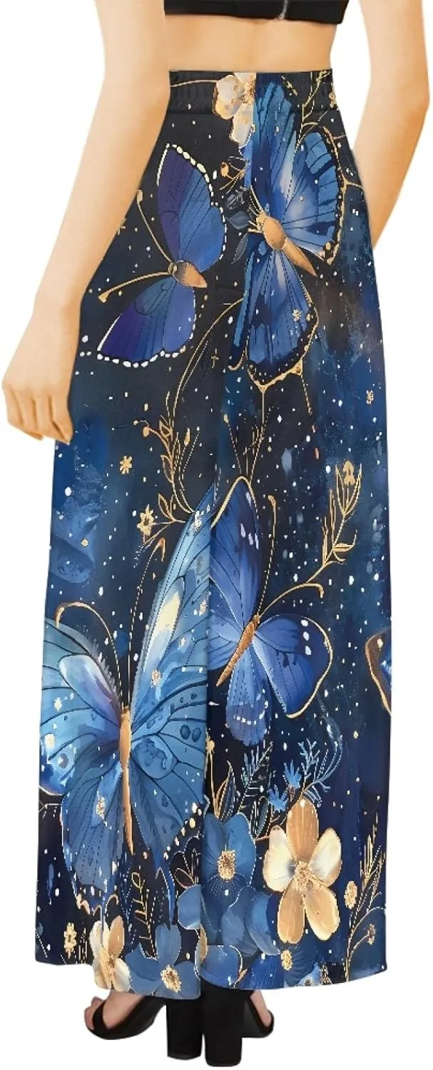 Forchrinse Pink Plum Blossom Womens Wide Leg Pants High Waist Long Palazzo Pants Floral Flared Lounge Pants Plus Size