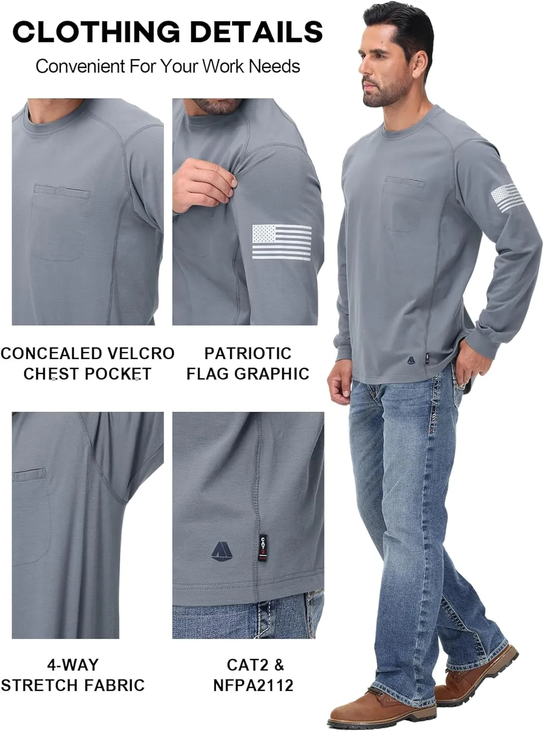 FR Shirts for Men Stretch Patriot Baseball T-Shirt Work Shirt