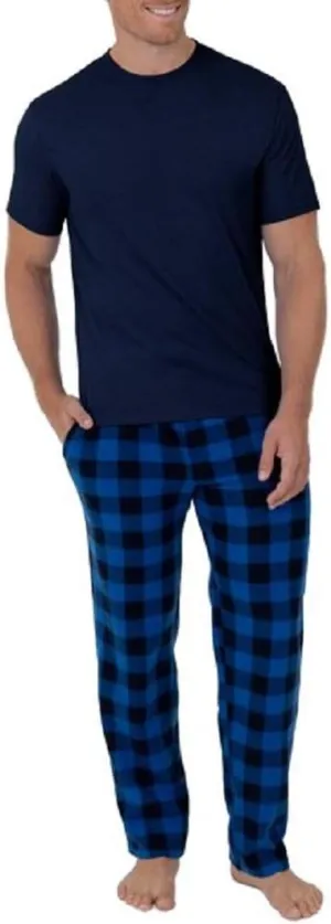 Fruit of the Loom Men's Fleece Sleep Pant and Knit Top Sleep Set (X-Large, Blue/Navy)