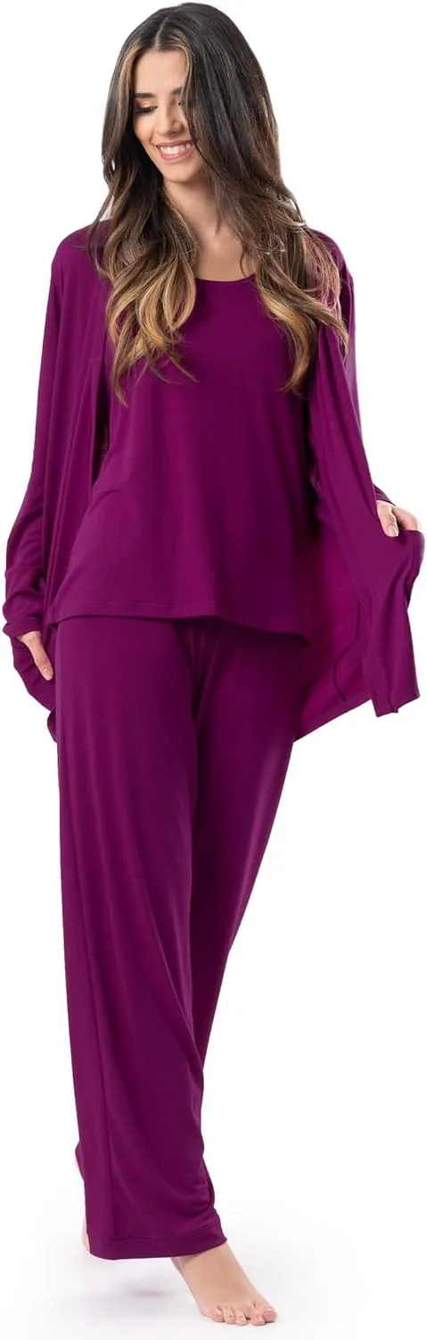 Fruit of the Loom womens Breathable Tank Top, Pant, and Cardigan Sleep Set