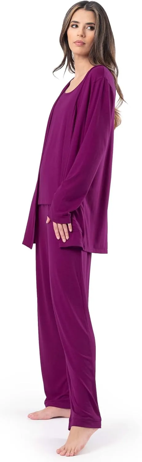 Fruit of the Loom womens Breathable Tank Top, Pant, and Cardigan Sleep Set