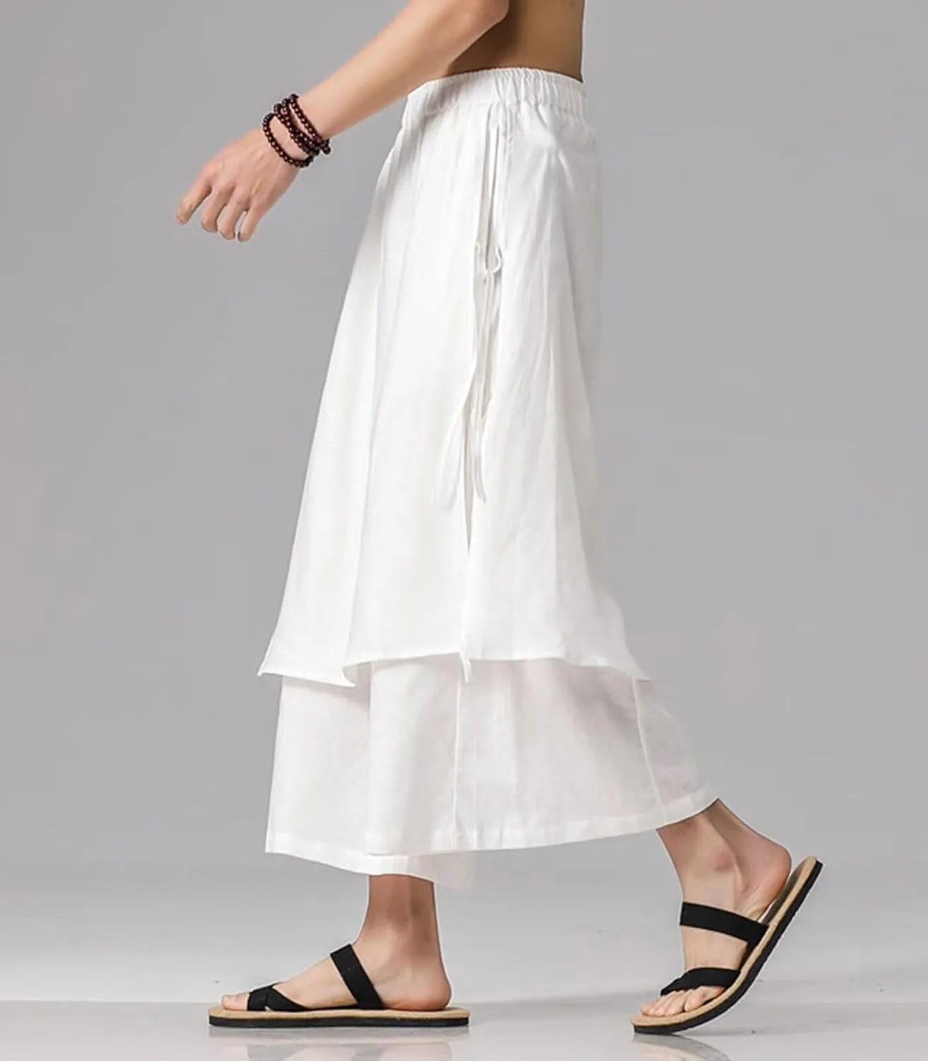 FTIMILD Men's Casual Japanese Wide Leg Harem Pants Baggy Elastic Waist Skirt Pants Leightweight Breathable Pnats