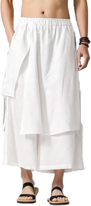 FTIMILD Men's Casual Japanese Wide Leg Harem Pants Baggy Elastic Waist Skirt Pants Leightweight Breathable Pnats