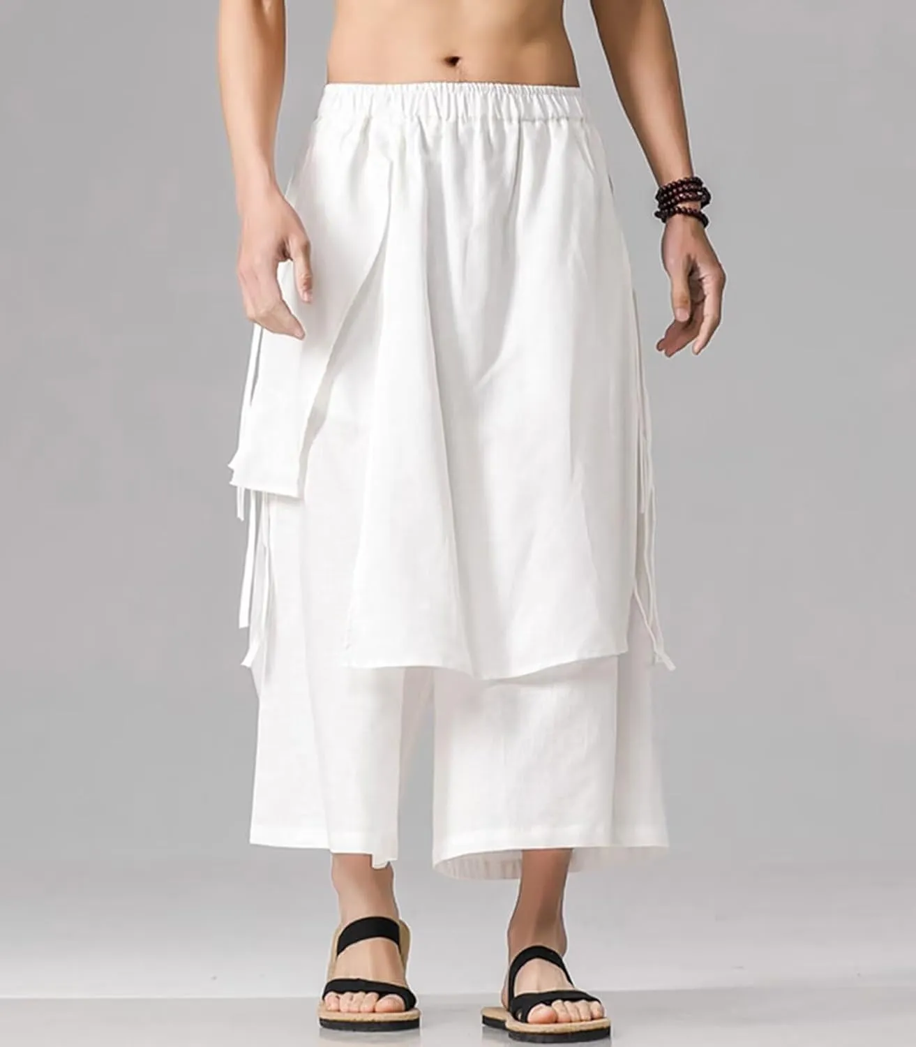FTIMILD Men's Casual Japanese Wide Leg Harem Pants Baggy Elastic Waist Skirt Pants Leightweight Breathable Pnats