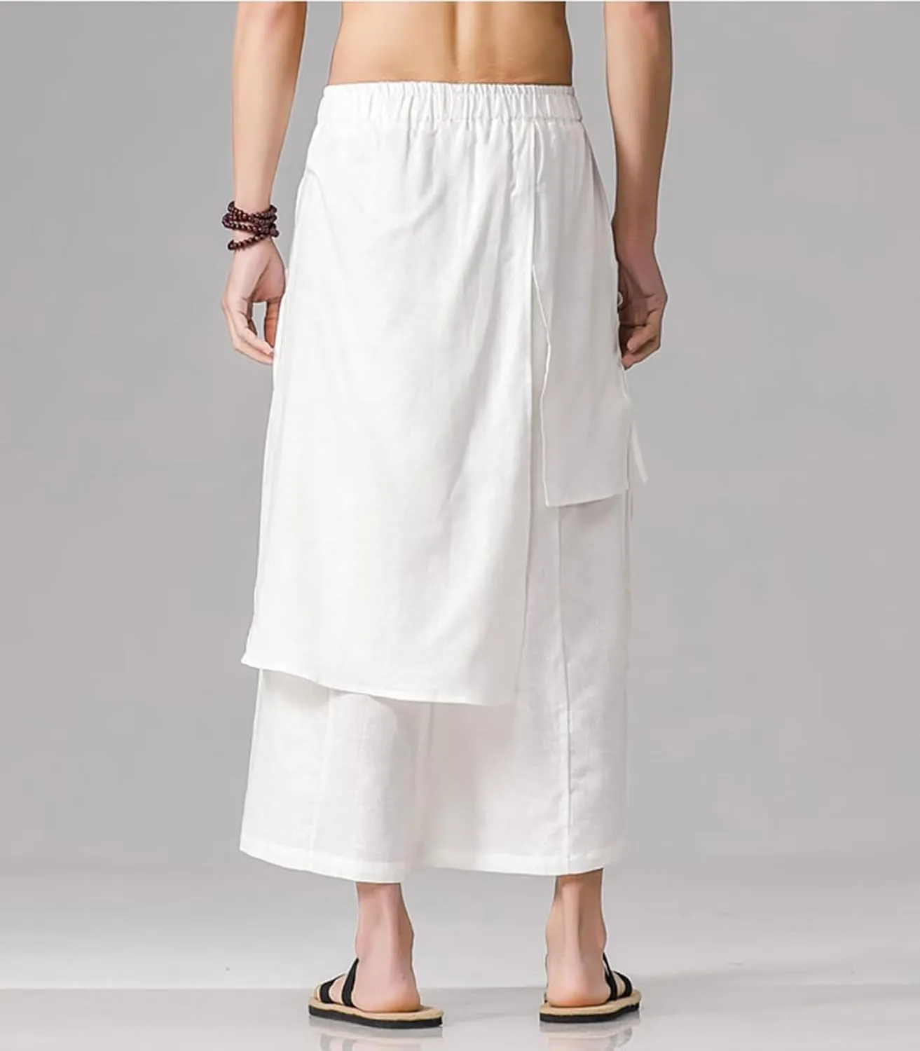 FTIMILD Men's Casual Japanese Wide Leg Harem Pants Baggy Elastic Waist Skirt Pants Leightweight Breathable Pnats