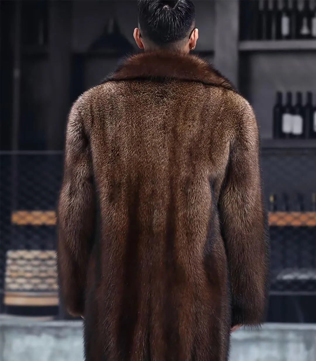 FTIMILD Men's Long Faux Fur Coat Single Breasted Warm Winter Trench Coat Fluffy Thick Overcoat