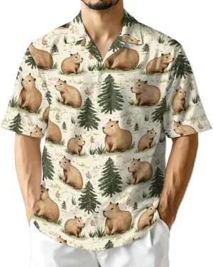 Funny Alligator Pattern Hawaiian Shirt for Men, Button Down Summer Beach Short Sleeve, Tropical Style, Sizes S-5XL