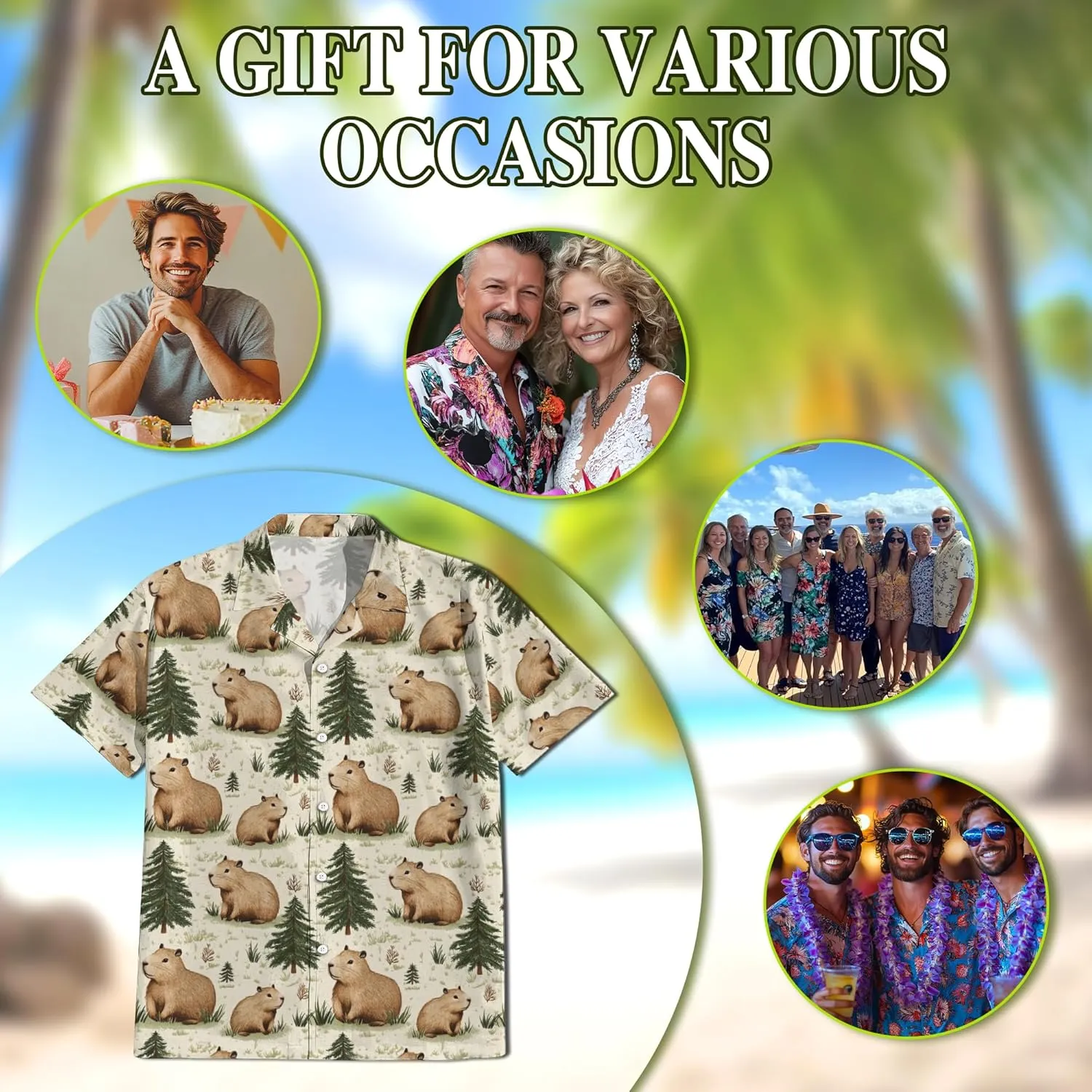 Funny Alligator Pattern Hawaiian Shirt for Men, Button Down Summer Beach Short Sleeve, Tropical Style, Sizes S-5XL