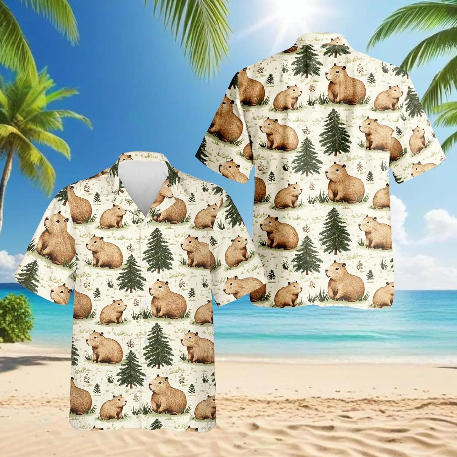 Funny Alligator Pattern Hawaiian Shirt for Men, Button Down Summer Beach Short Sleeve, Tropical Style, Sizes S-5XL